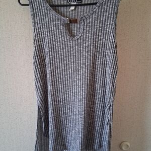 cleo Gray Ribbed Tank Top with Metal Accent